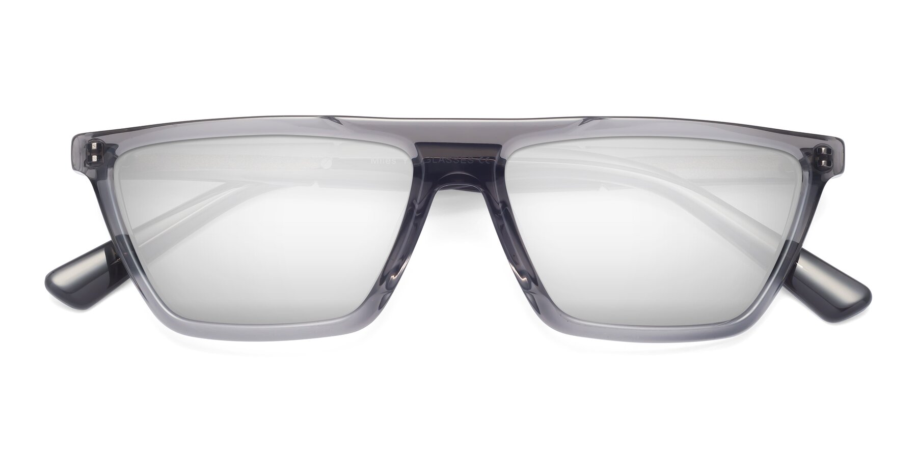 Folded Front of Miles in Translucent Gray with Silver Mirrored Lenses