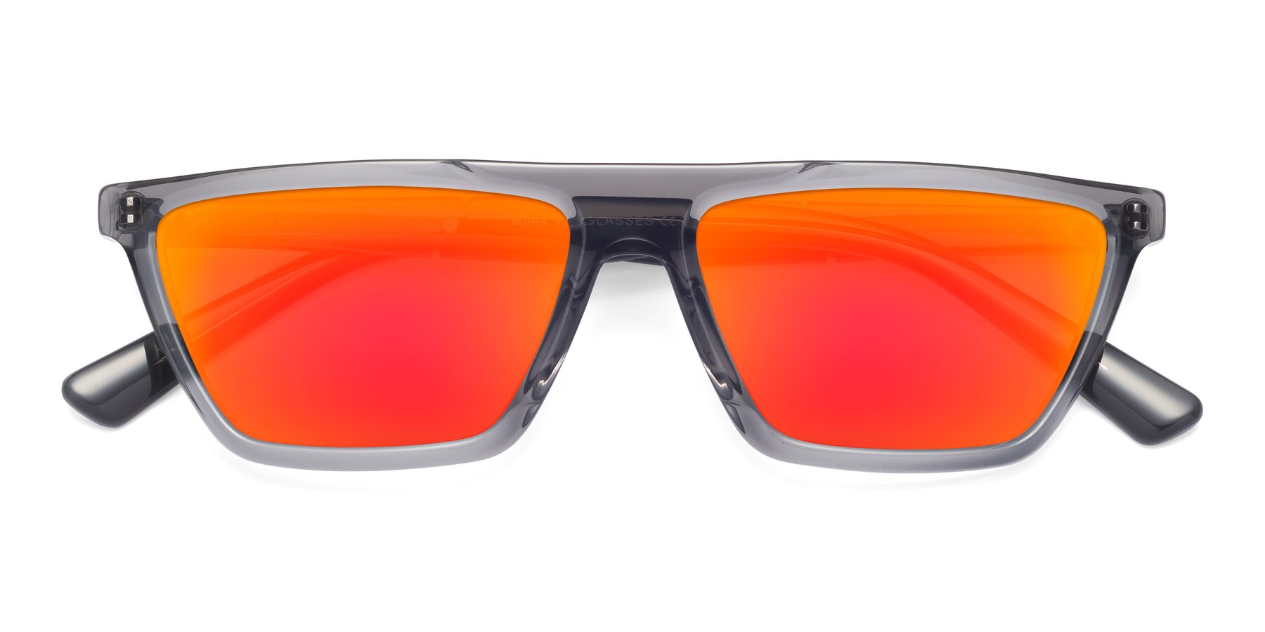 Folded Front of Miles in Translucent Gray with Red Gold Mirrored Lenses
