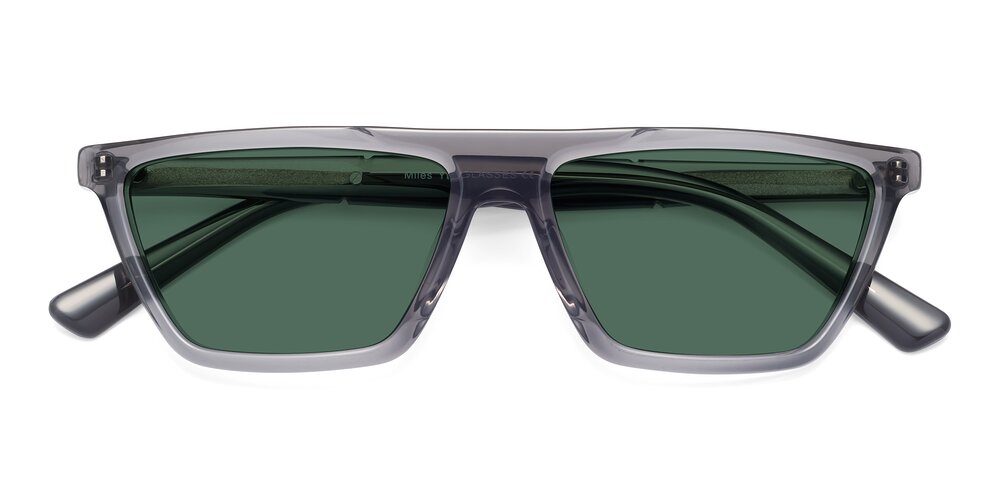 Translucent Gray Geek Chic Shield Geometric Polarized Sunglasses With Green Sunwear Lenses Miles