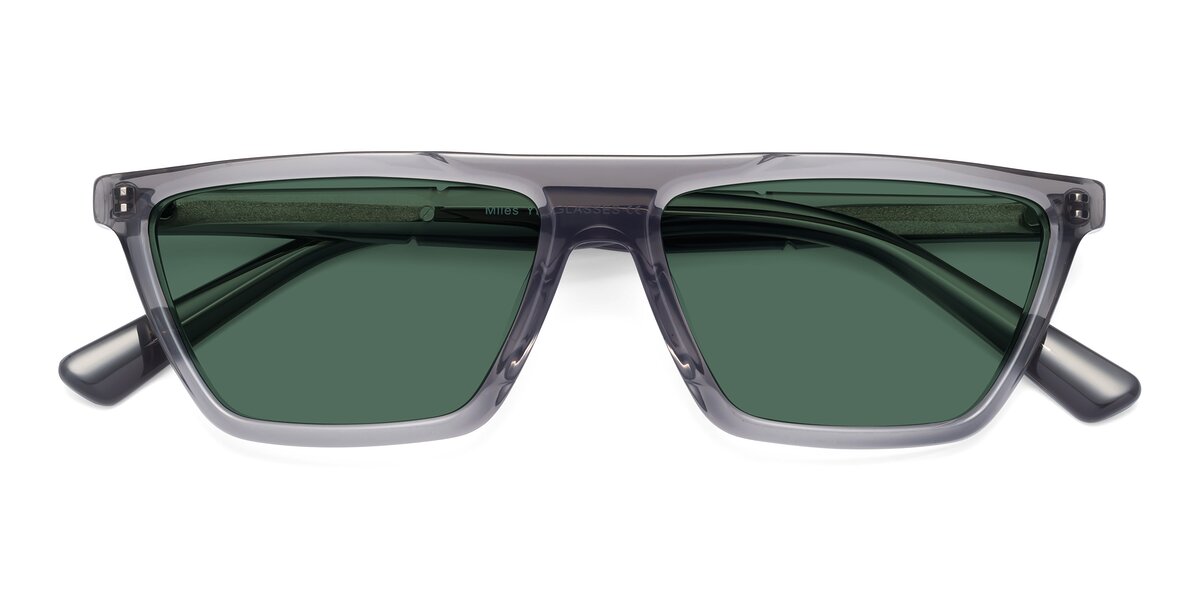 Translucent Gray Geek Chic Shield Geometric Polarized Sunglasses With Green Sunwear Lenses Miles
