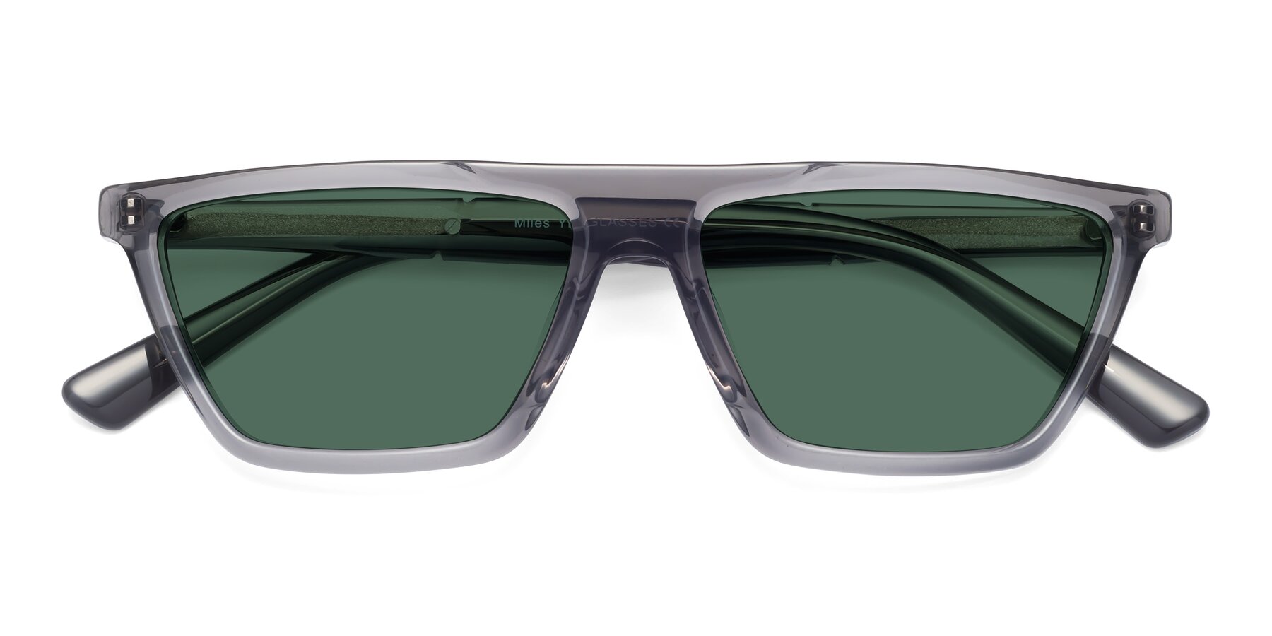 Folded Front of Miles in Translucent Gray with Green Polarized Lenses