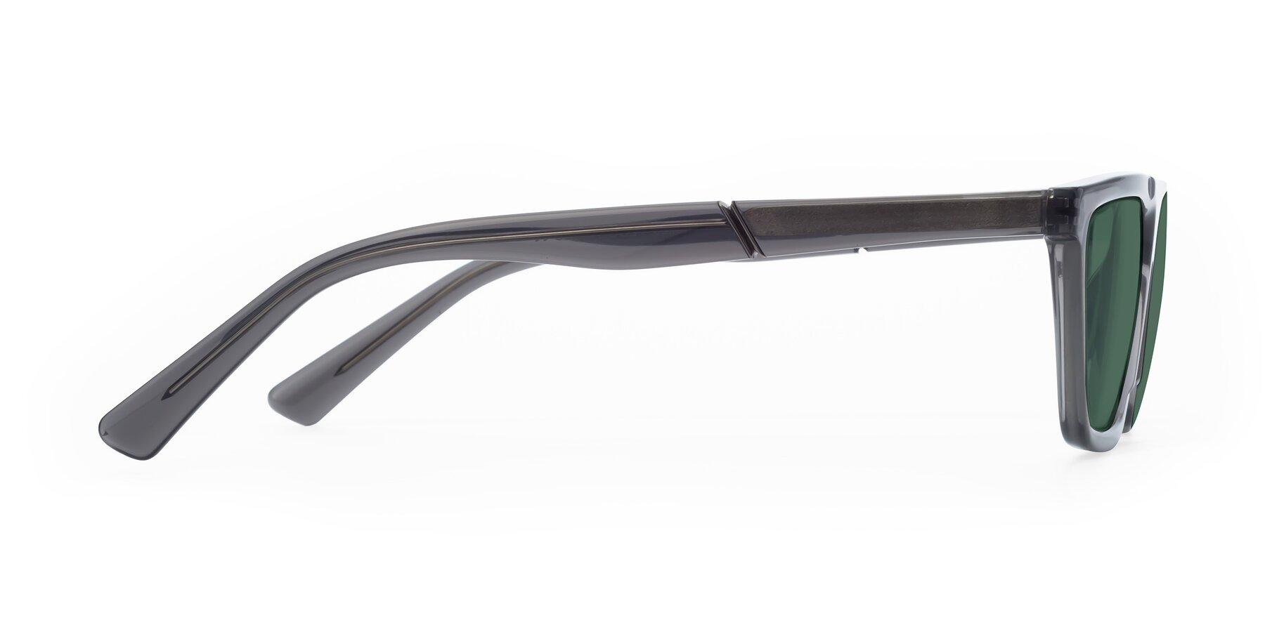 Translucent Gray Geek-Chic Shield Geometric Polarized Sunglasses with Green Sunwear Lenses