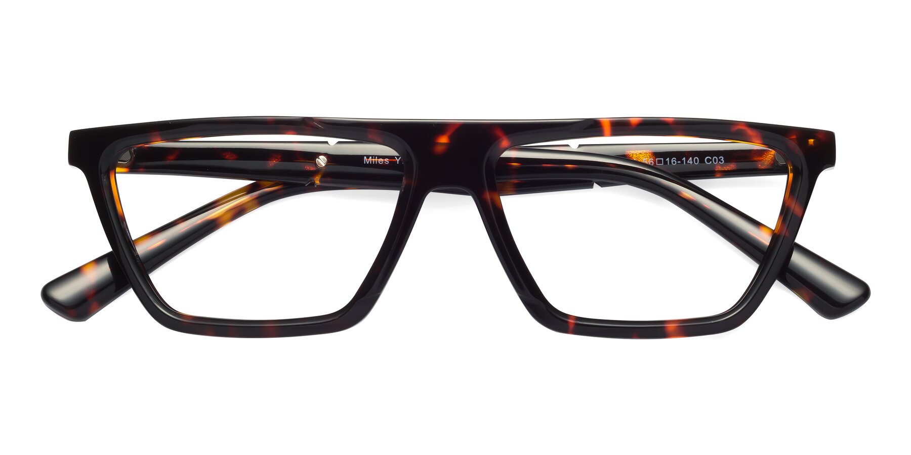 Folded Front of Miles in Tortoise with Clear Eyeglass Lenses