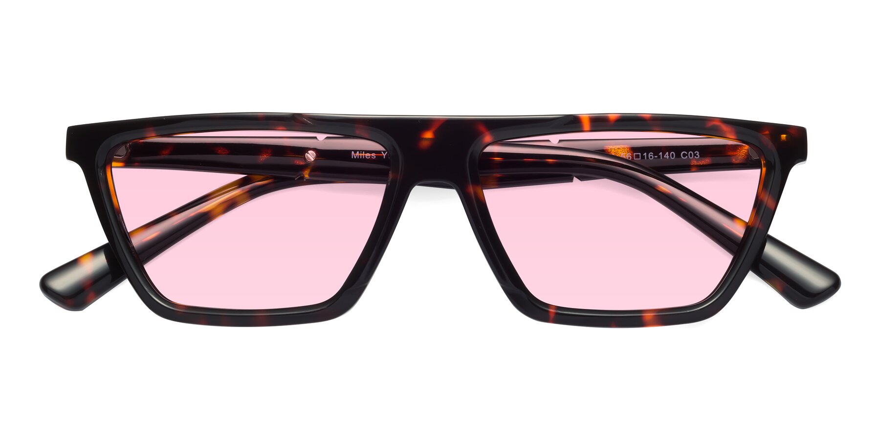 Folded Front of Miles in Tortoise with Light Pink Tinted Lenses