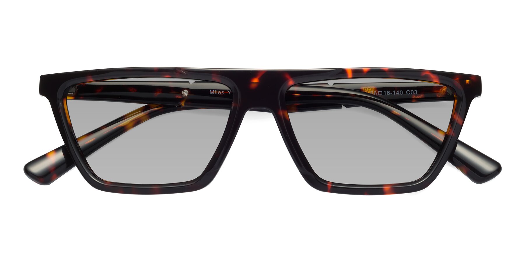 Folded Front of Miles in Tortoise with Light Gray Tinted Lenses