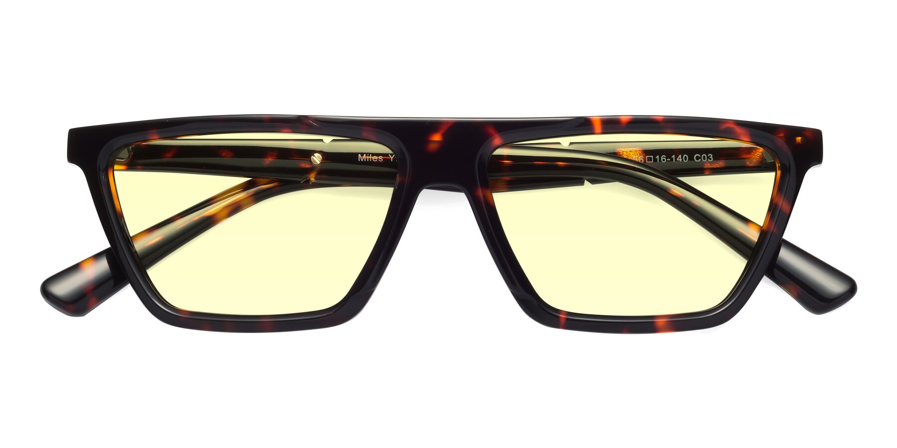 Folded Front of Miles in Tortoise with Light Yellow Tinted Lenses