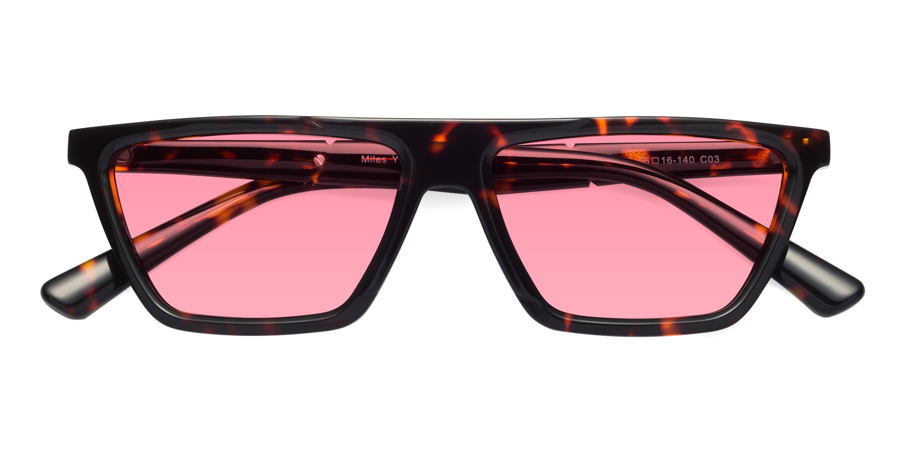 Folded Front of Miles in Tortoise with Pink Tinted Lenses