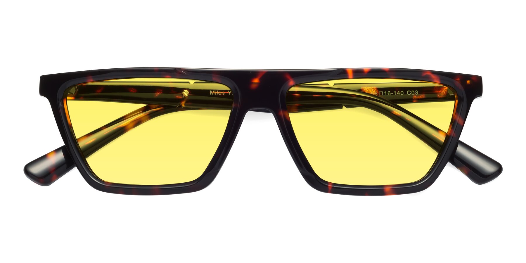 Folded Front of Miles in Tortoise with Medium Yellow Tinted Lenses