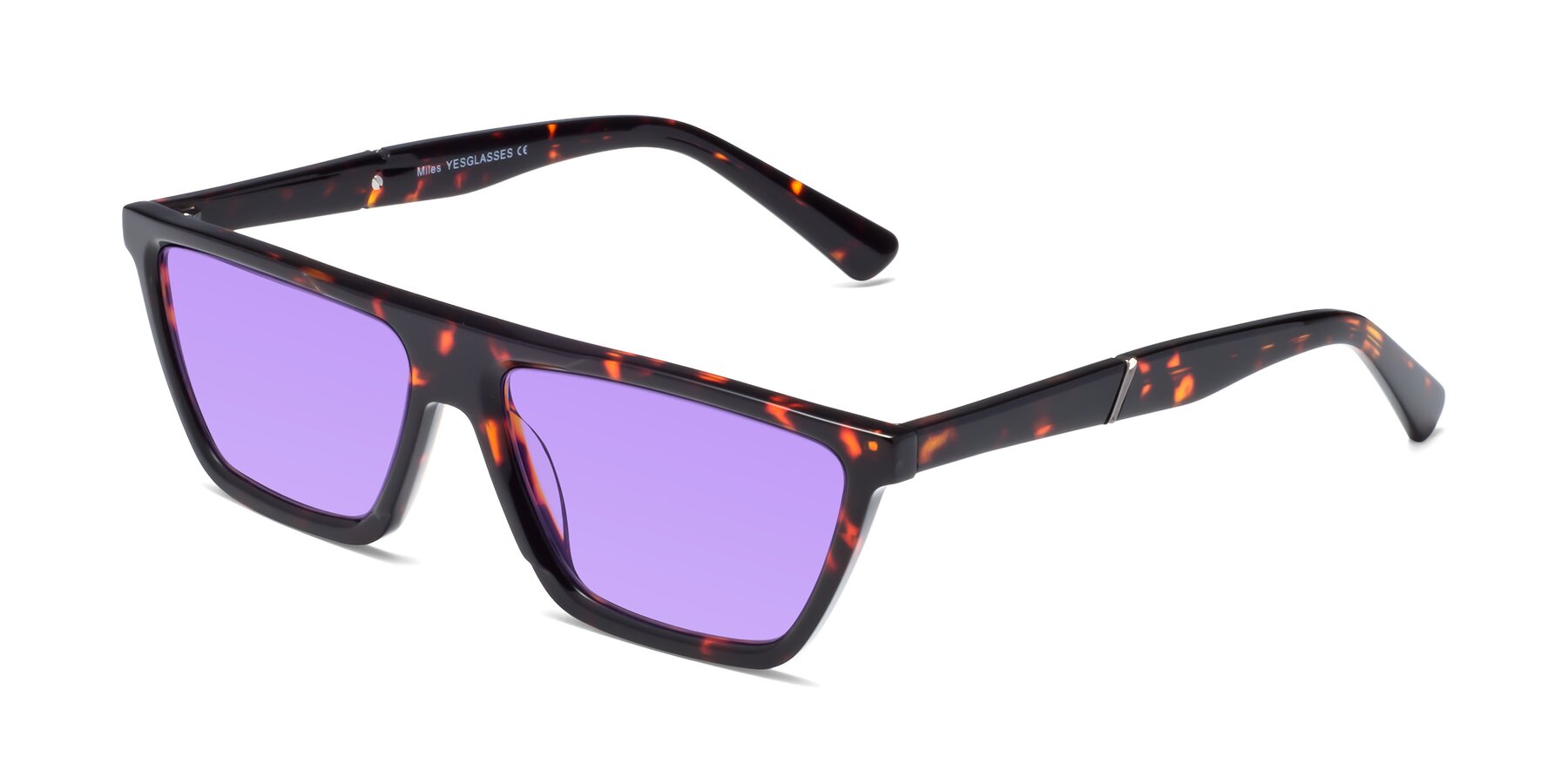 Angle of Miles in Tortoise with Medium Purple Tinted Lenses