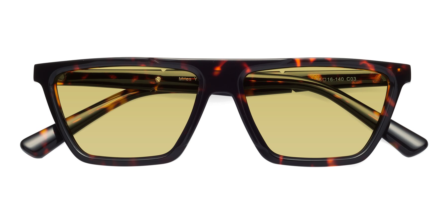 Folded Front of Miles in Tortoise with Medium Champagne Tinted Lenses