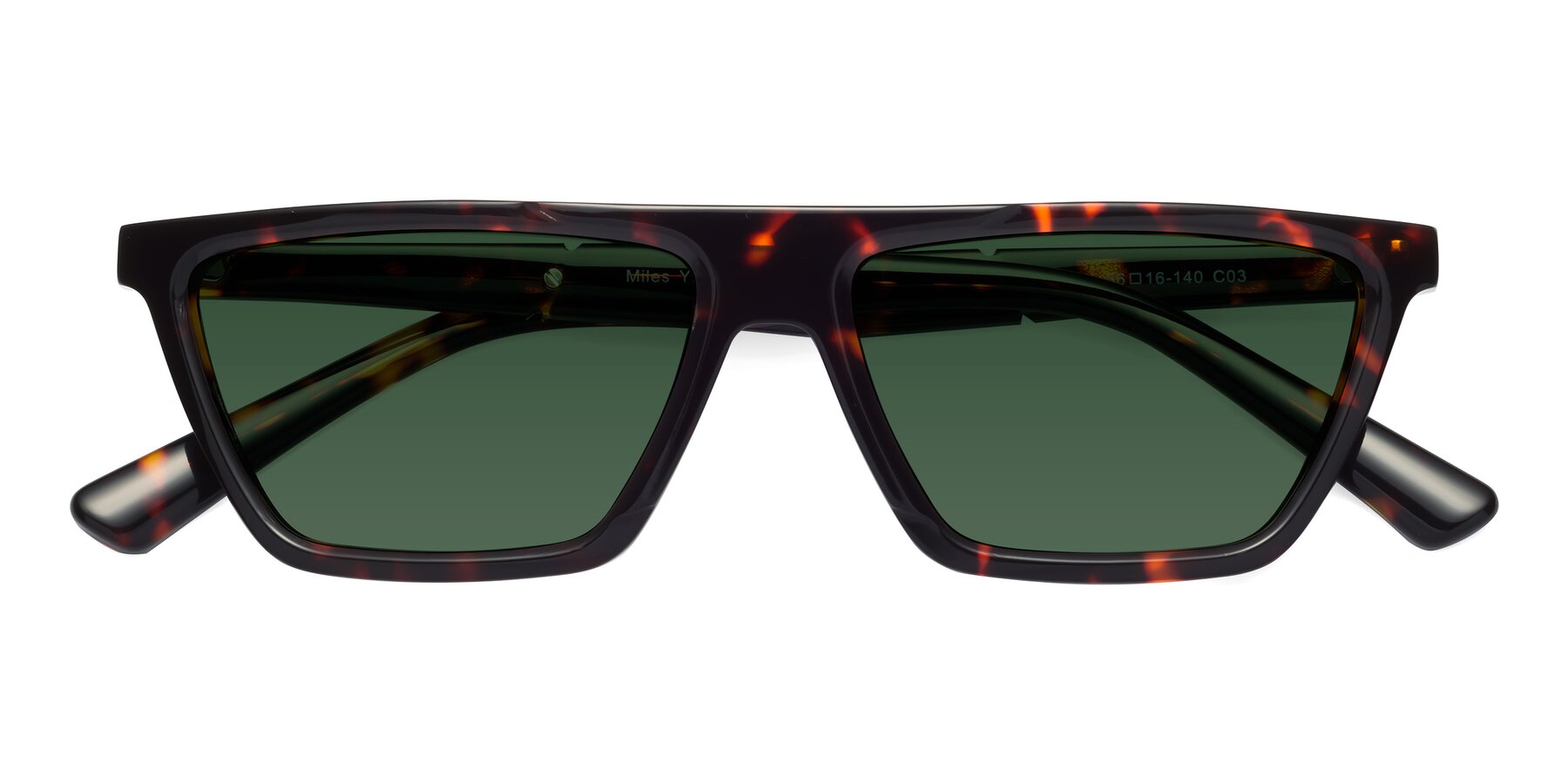 Folded Front of Miles in Tortoise with Green Tinted Lenses