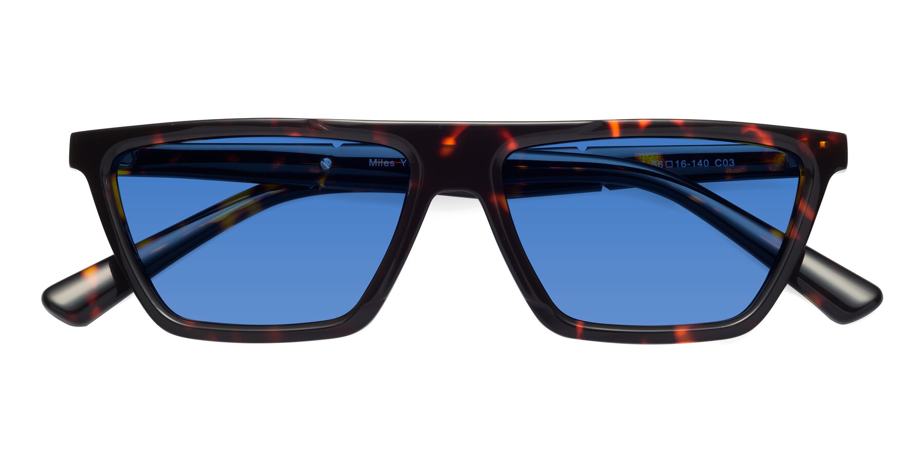 Folded Front of Miles in Tortoise with Blue Tinted Lenses