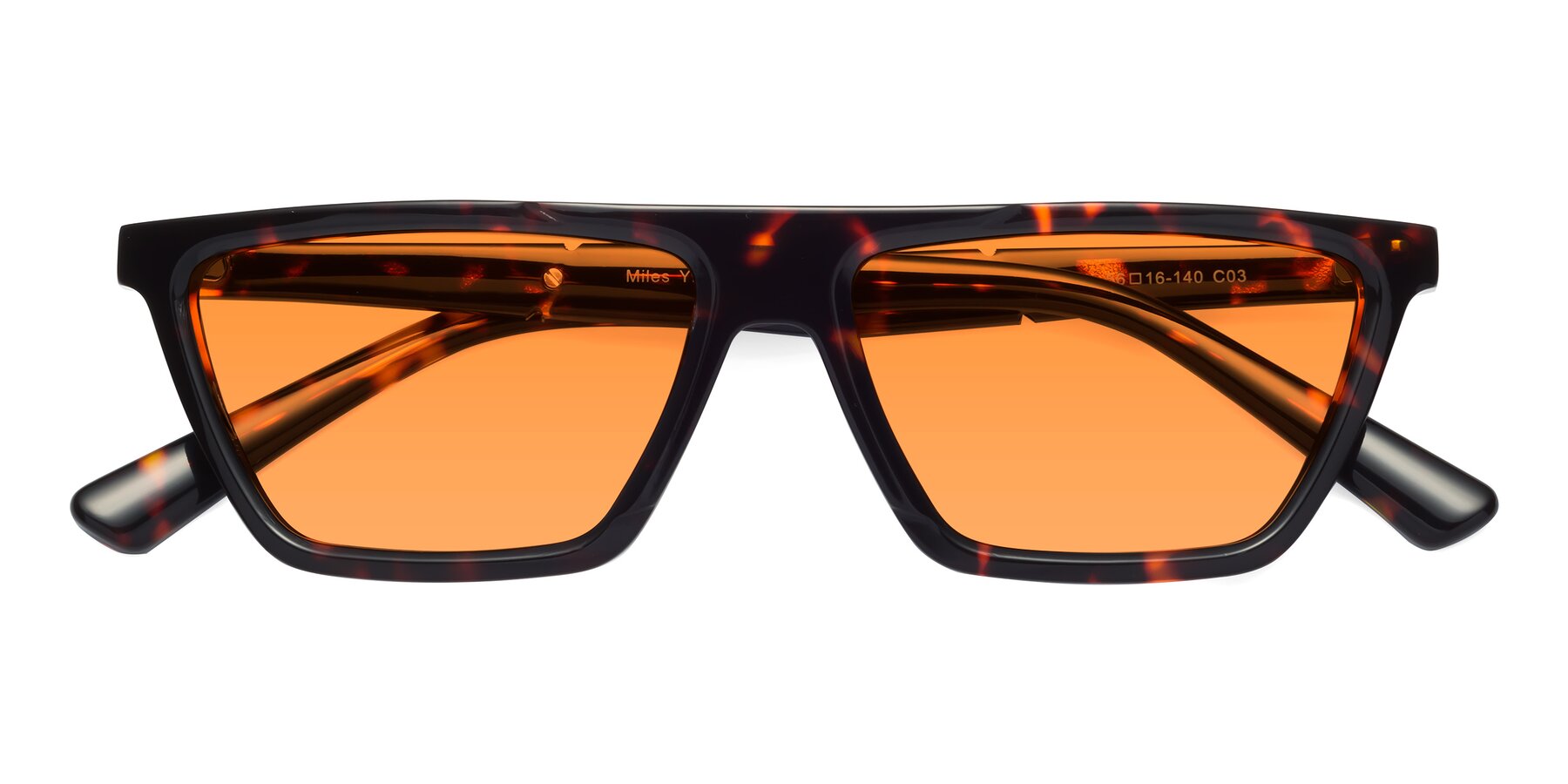 Folded Front of Miles in Tortoise with Orange Tinted Lenses