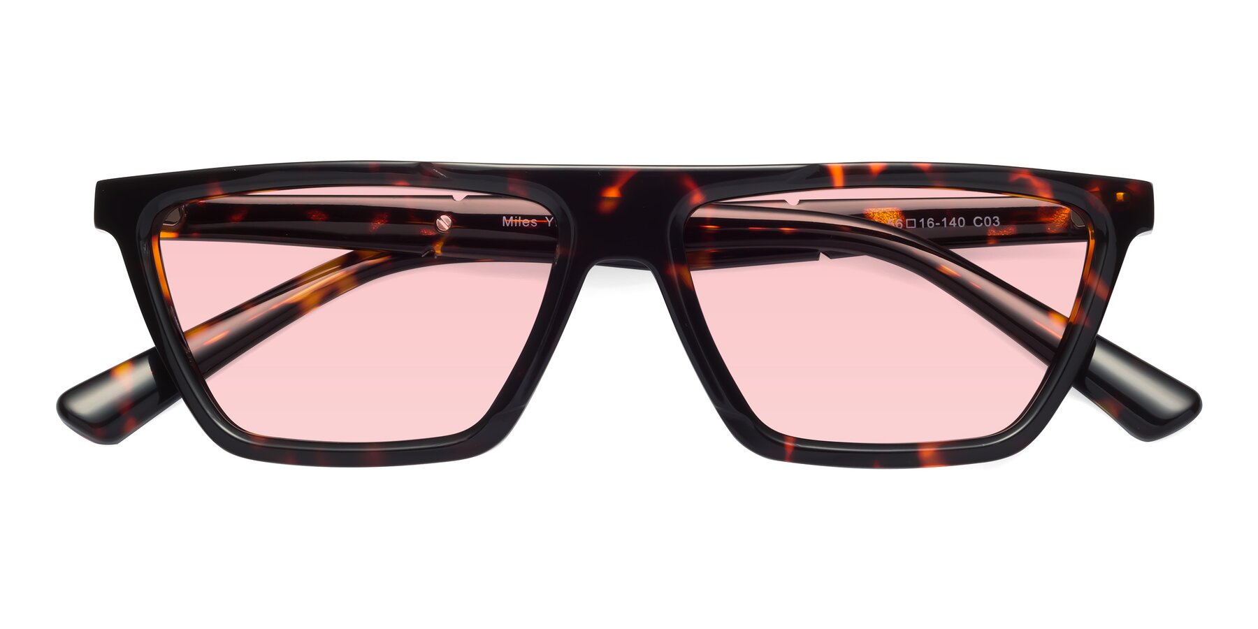 Folded Front of Miles in Tortoise with Light Garnet Tinted Lenses