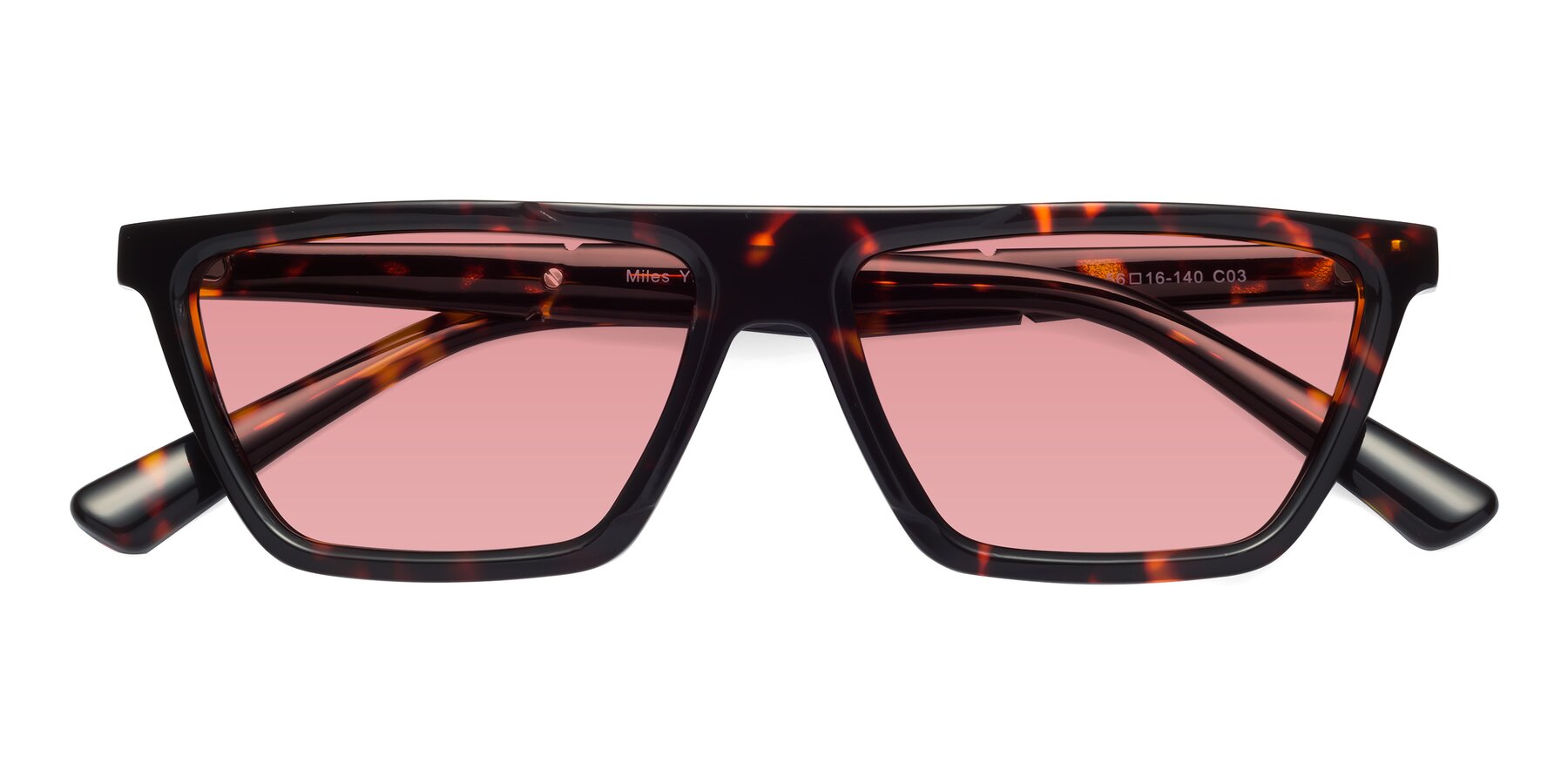 Folded Front of Miles in Tortoise with Medium Garnet Tinted Lenses