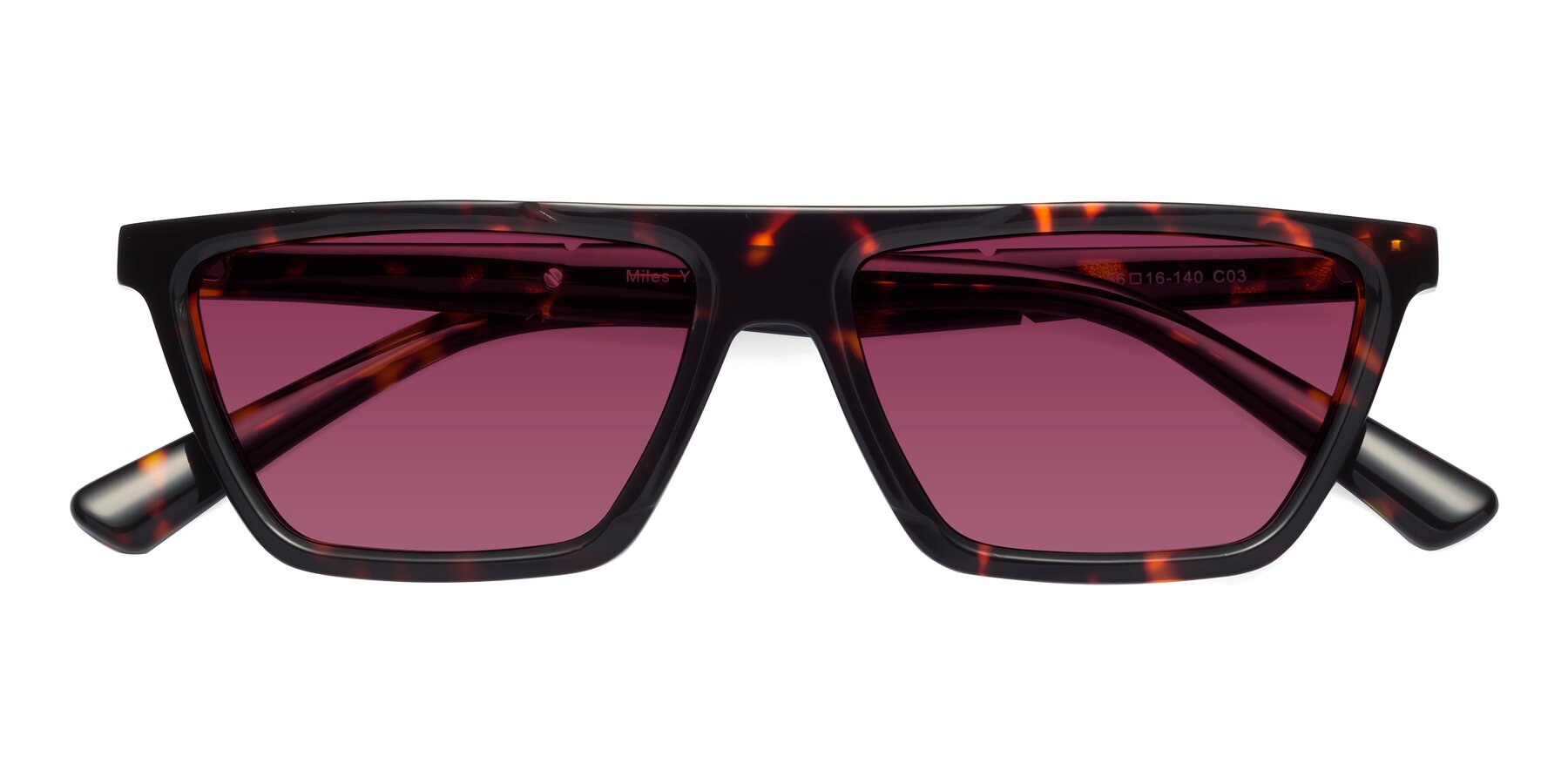 Folded Front of Miles in Tortoise with Wine Tinted Lenses