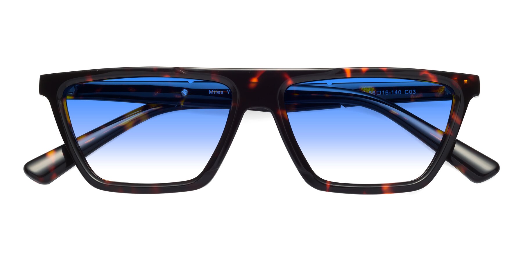 Folded Front of Miles in Tortoise with Blue Gradient Lenses