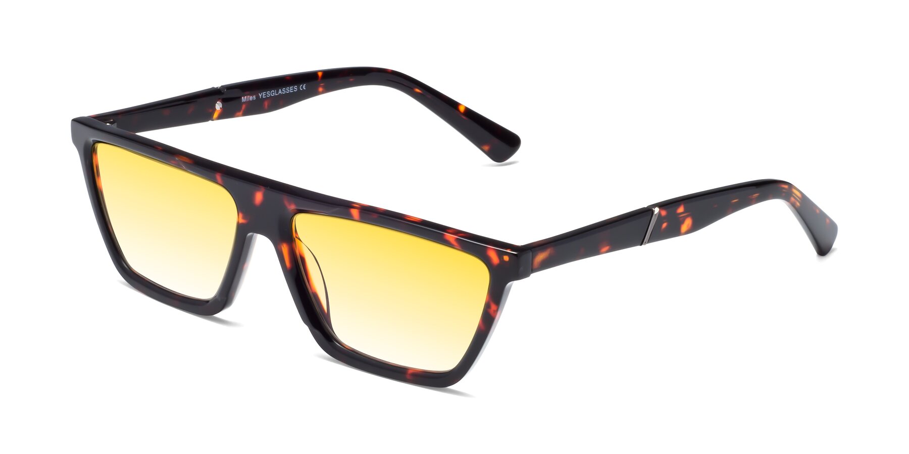 Angle of Miles in Tortoise with Yellow Gradient Lenses