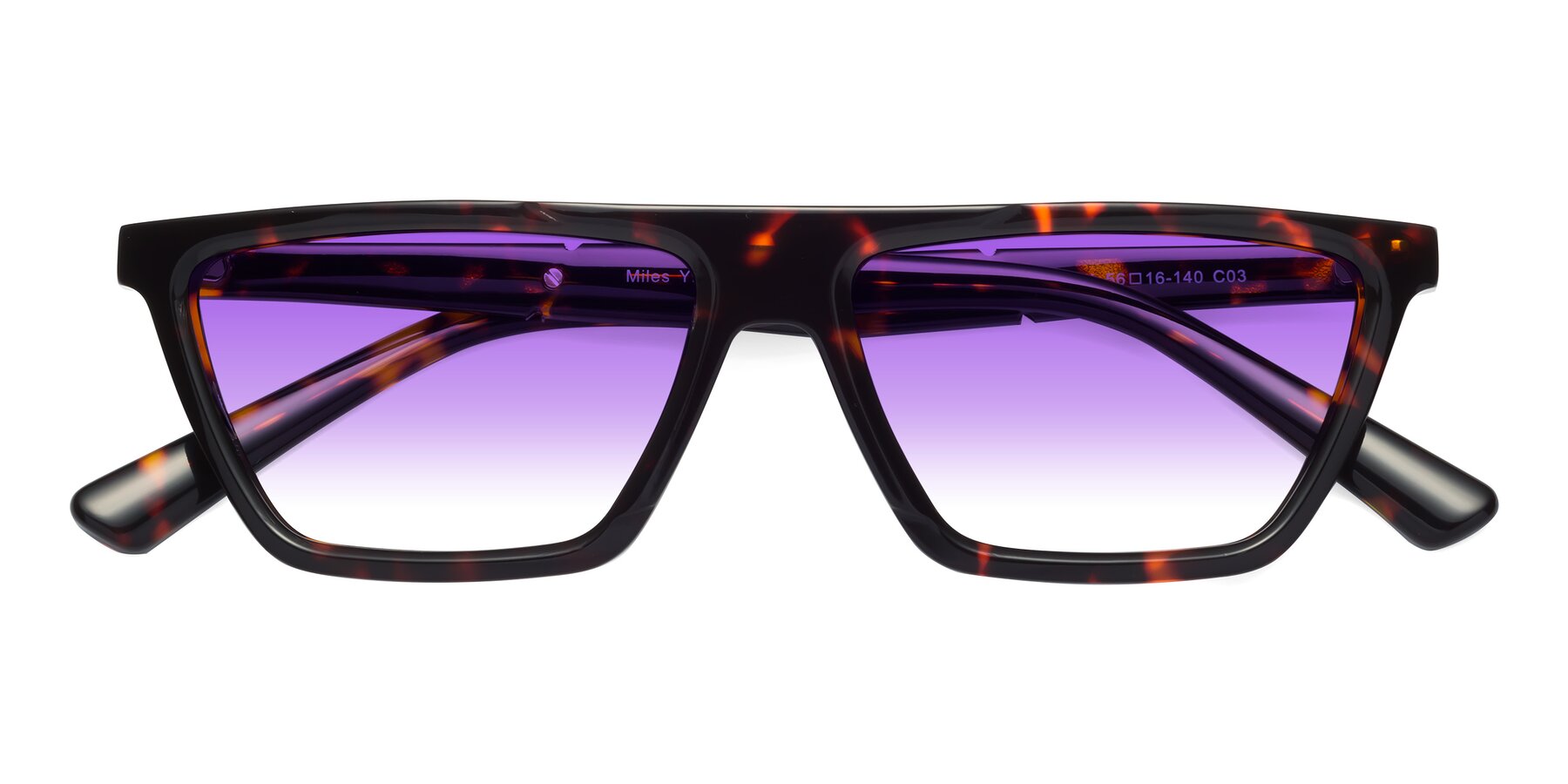 Folded Front of Miles in Tortoise with Purple Gradient Lenses