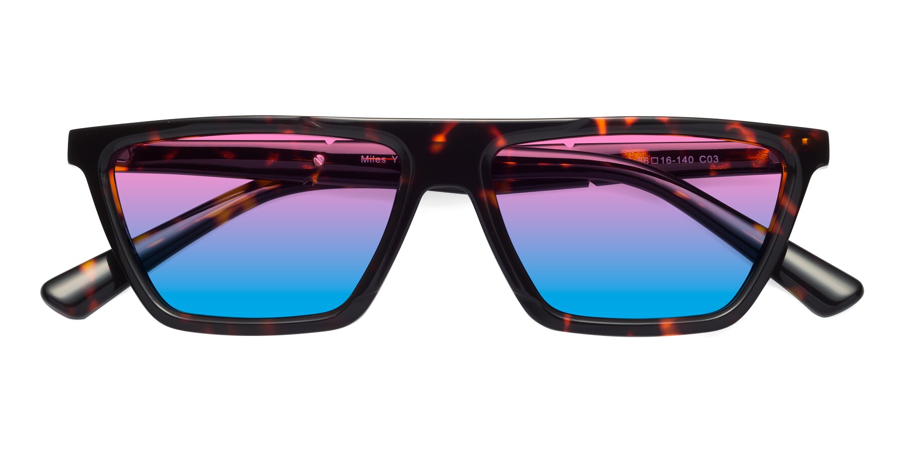 Folded Front of Miles in Tortoise with Pink / Blue Gradient Lenses