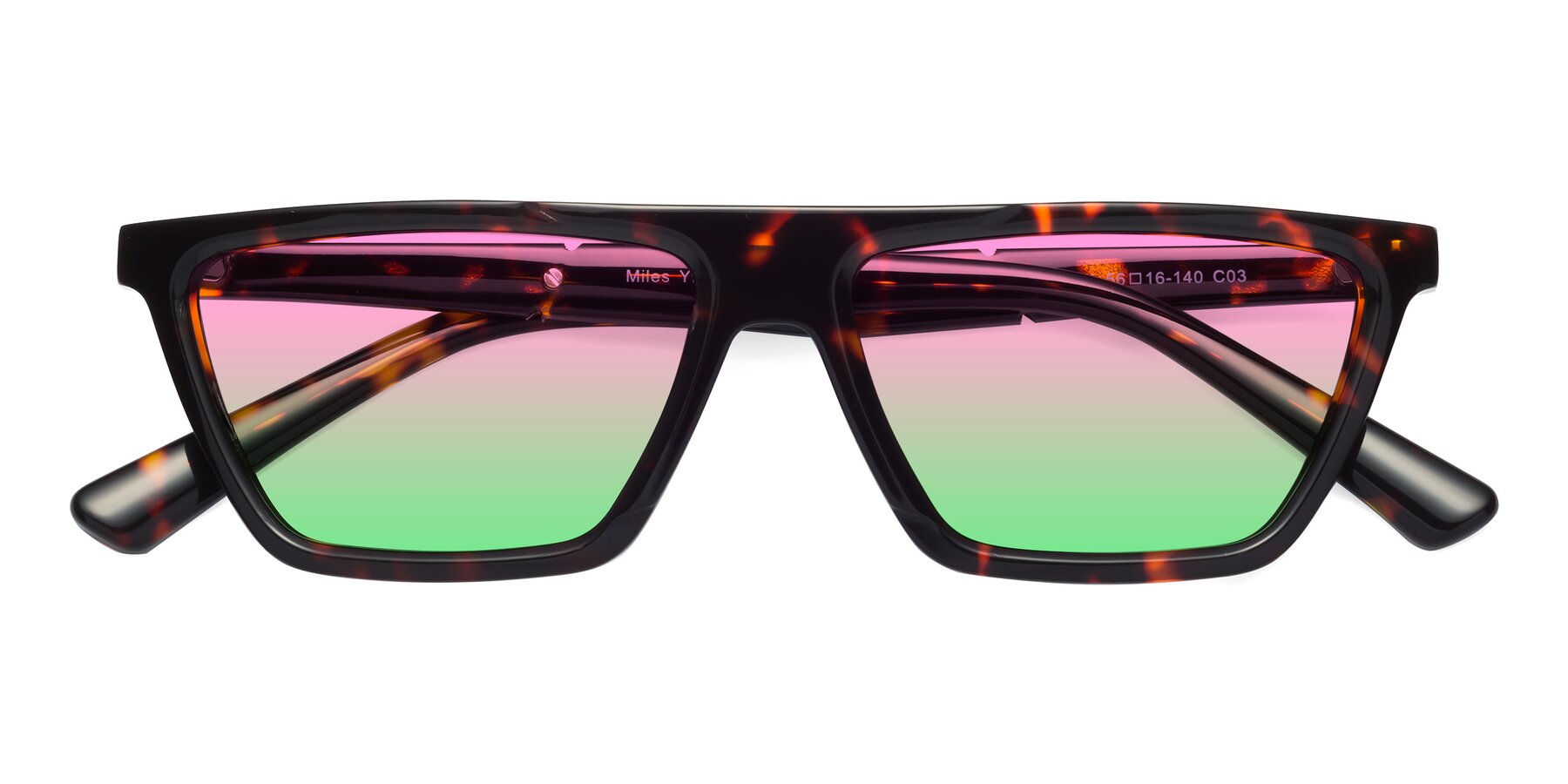 Folded Front of Miles in Tortoise with Pink / Green Gradient Lenses