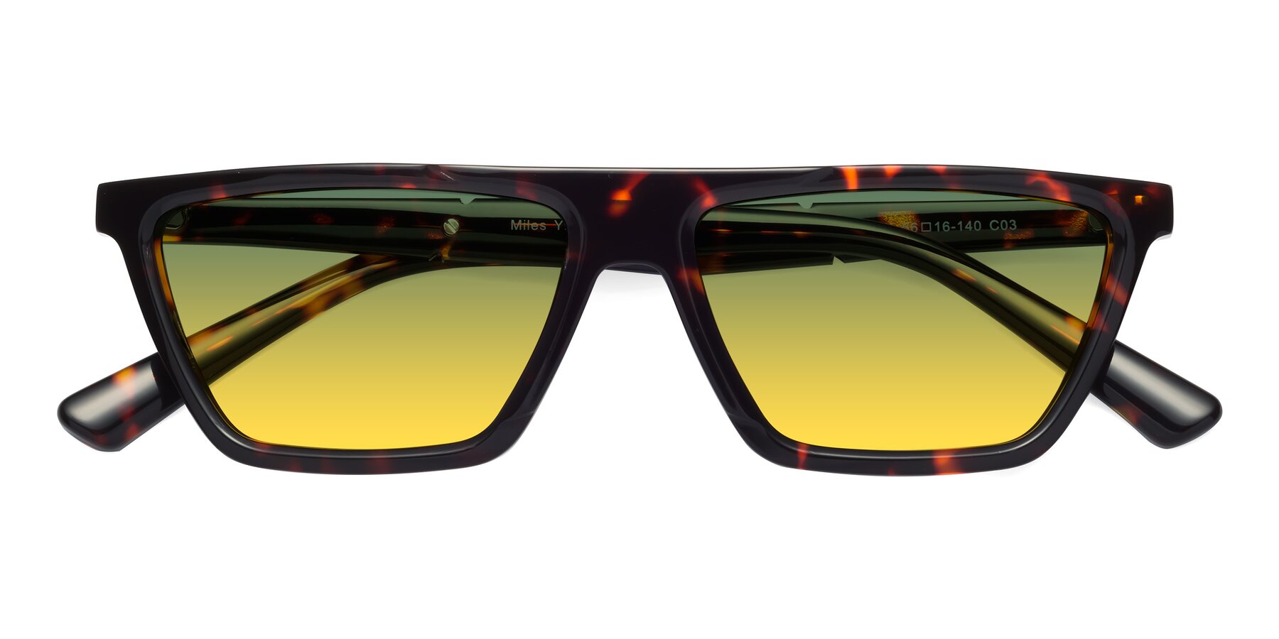 Folded Front of Miles in Tortoise with Green / Yellow Gradient Lenses