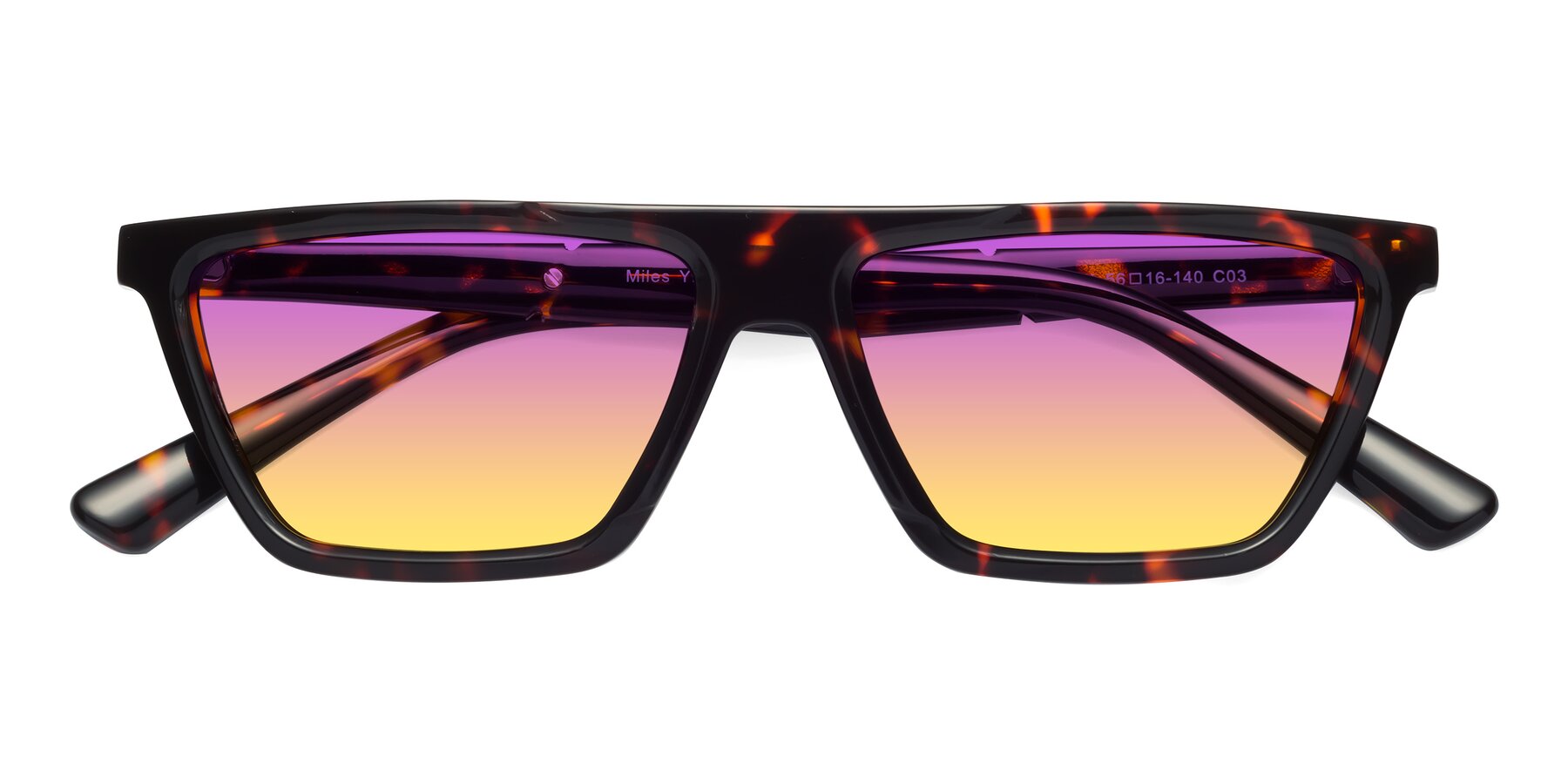 Folded Front of Miles in Tortoise with Purple / Yellow Gradient Lenses