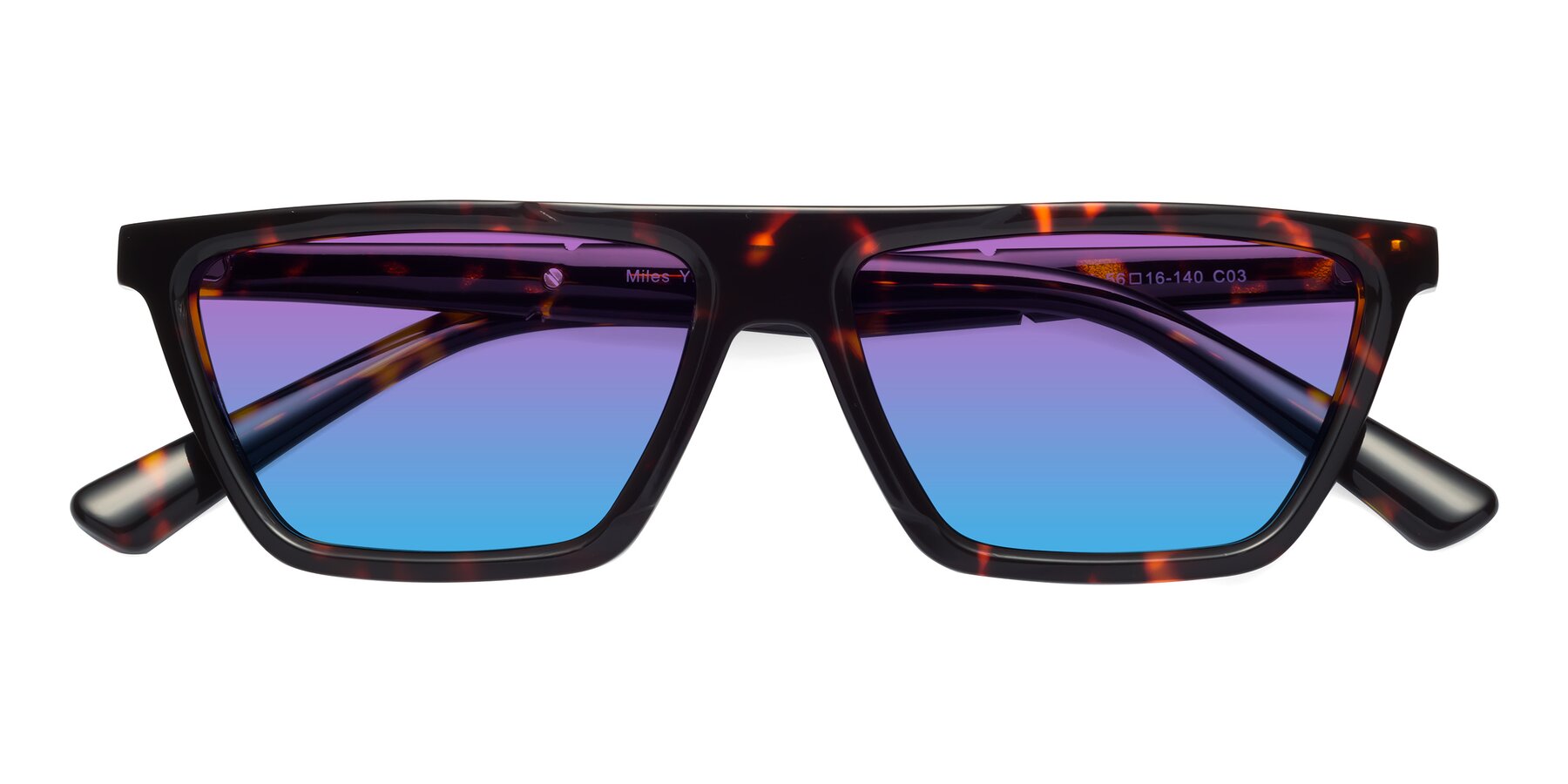 Folded Front of Miles in Tortoise with Purple / Blue Gradient Lenses
