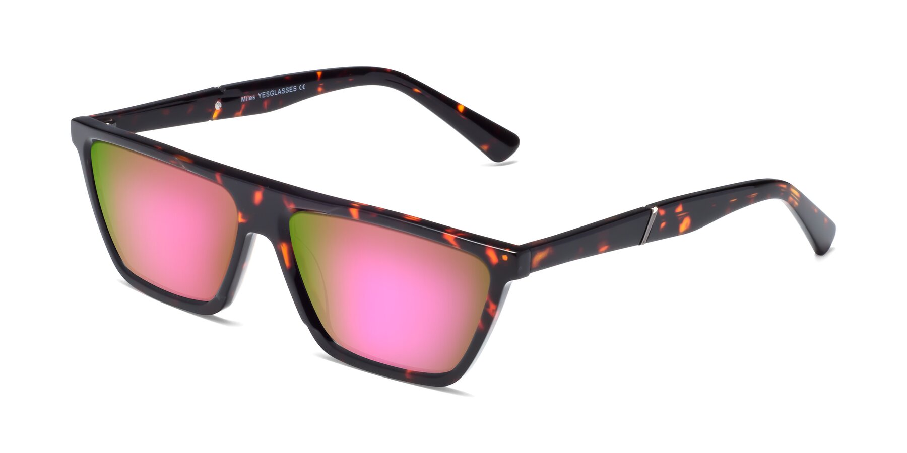 Angle of Miles in Tortoise with Pink Mirrored Lenses