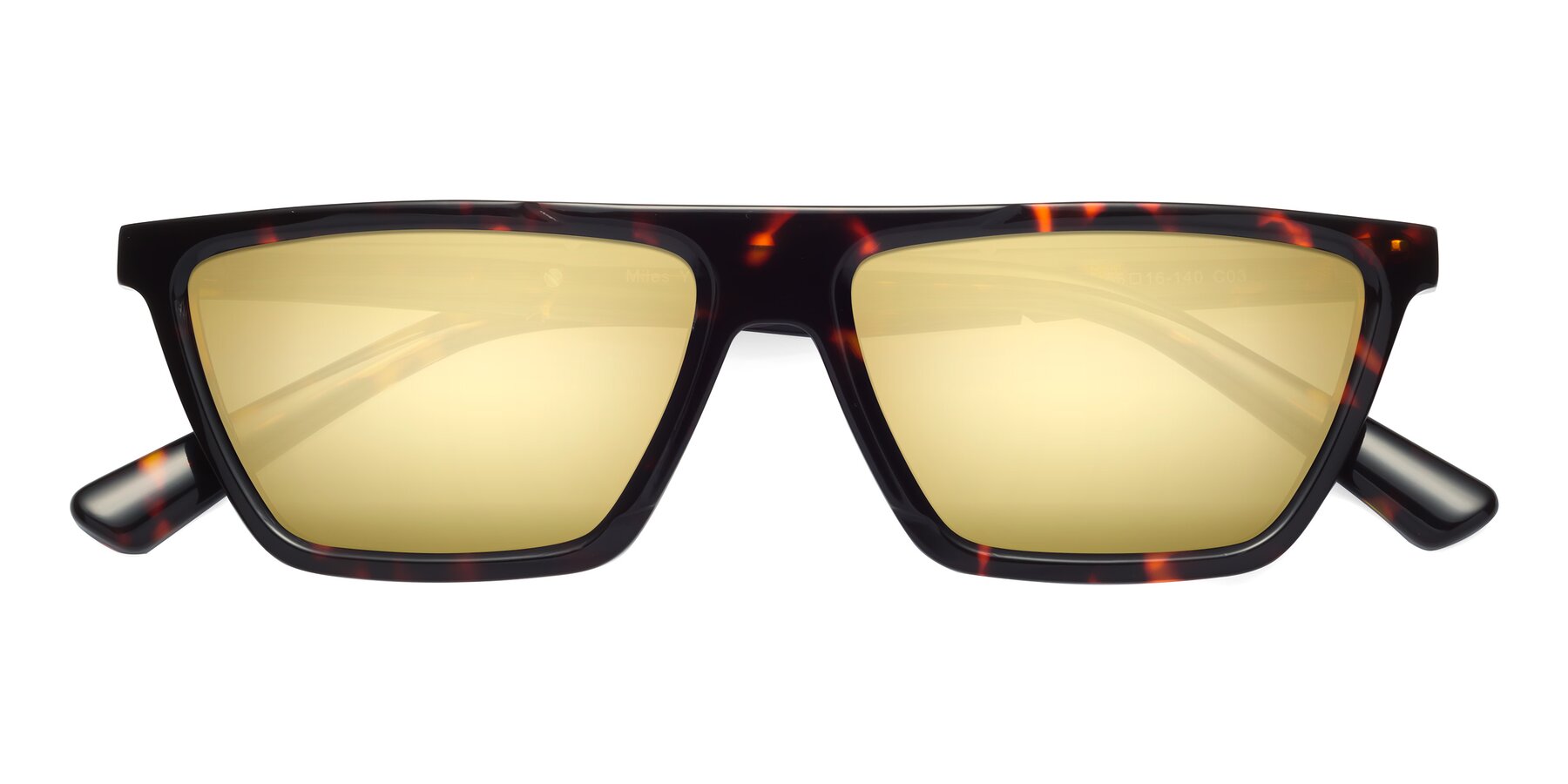 Folded Front of Miles in Tortoise with Gold Mirrored Lenses