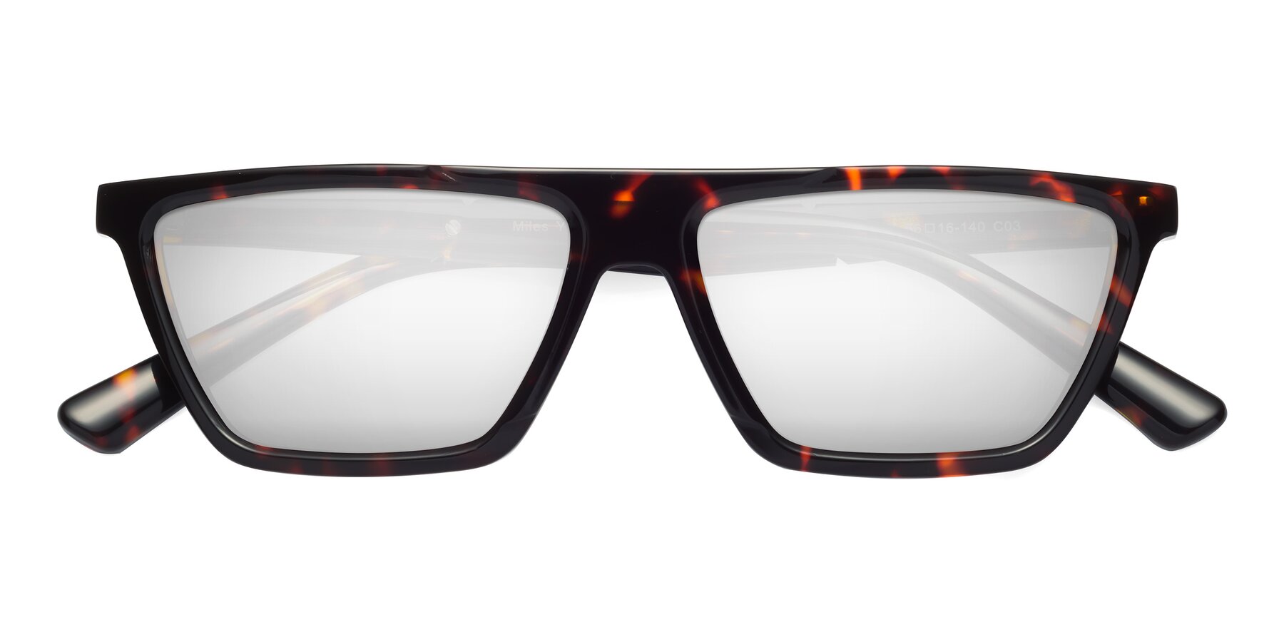 Folded Front of Miles in Tortoise with Silver Mirrored Lenses