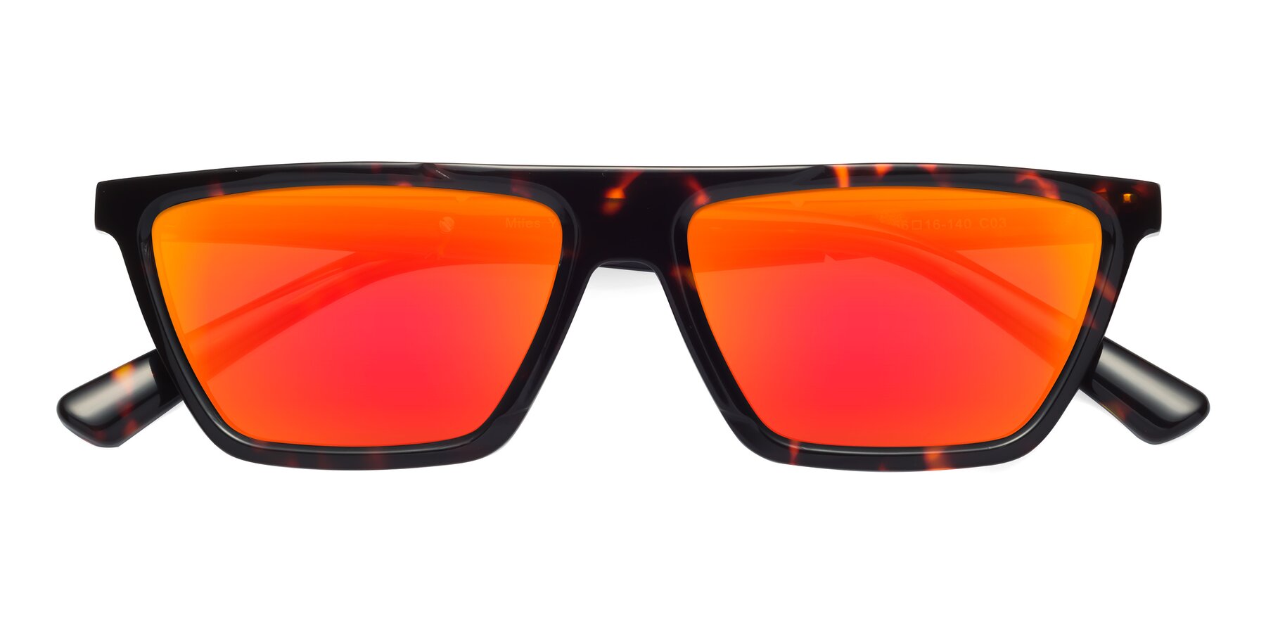 Folded Front of Miles in Tortoise with Red Gold Mirrored Lenses