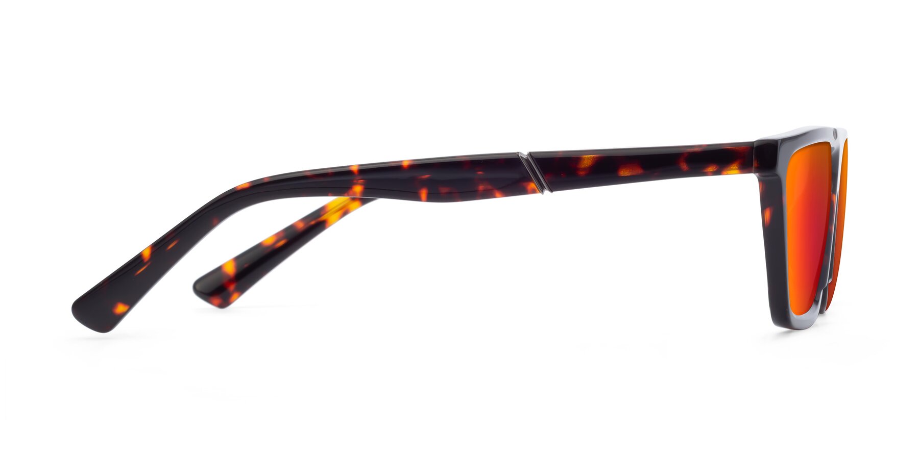Side of Miles in Tortoise with Red Gold Mirrored Lenses