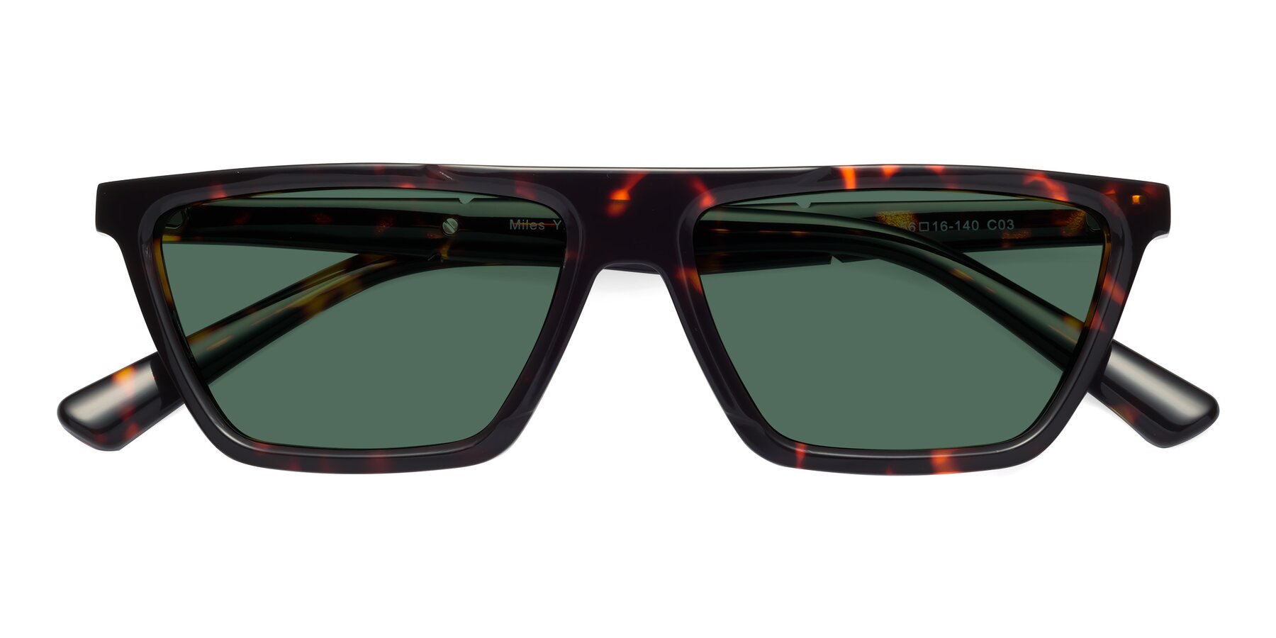 Folded Front of Miles in Tortoise with Green Polarized Lenses