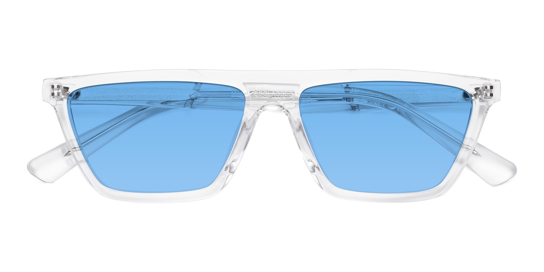 Folded Front of Miles in Clear with Medium Blue Tinted Lenses