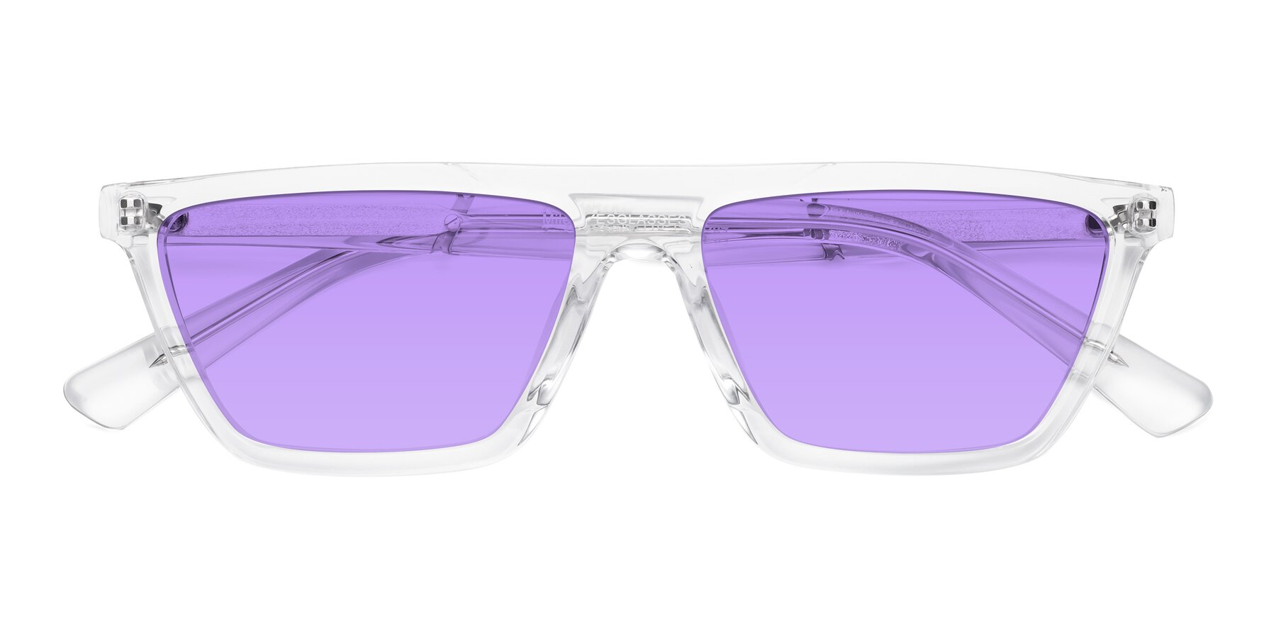 Folded Front of Miles in Clear with Medium Purple Tinted Lenses