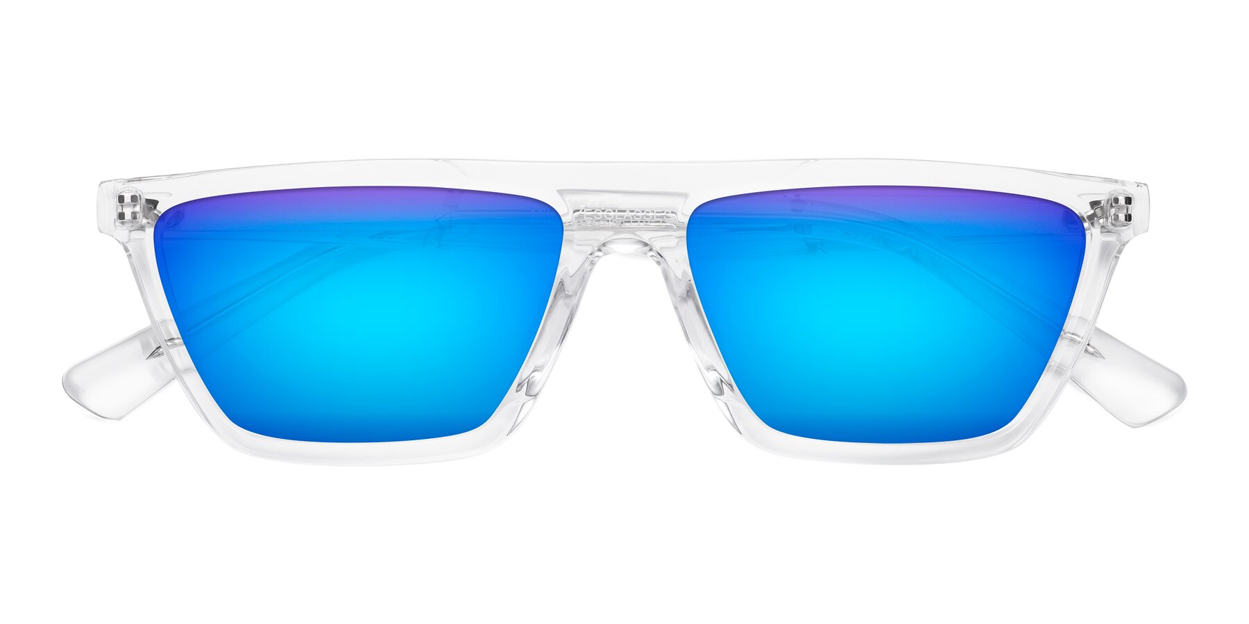 Folded Front of Miles in Clear with Blue Mirrored Lenses