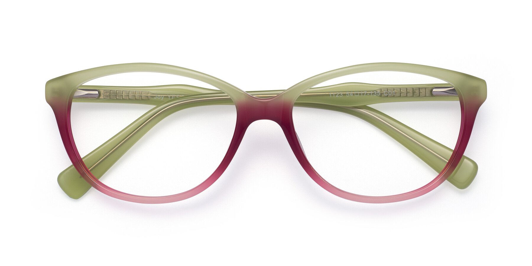 Folded Front of Joy in Floral Green-Purple with Clear Blue Light Blocking Lenses