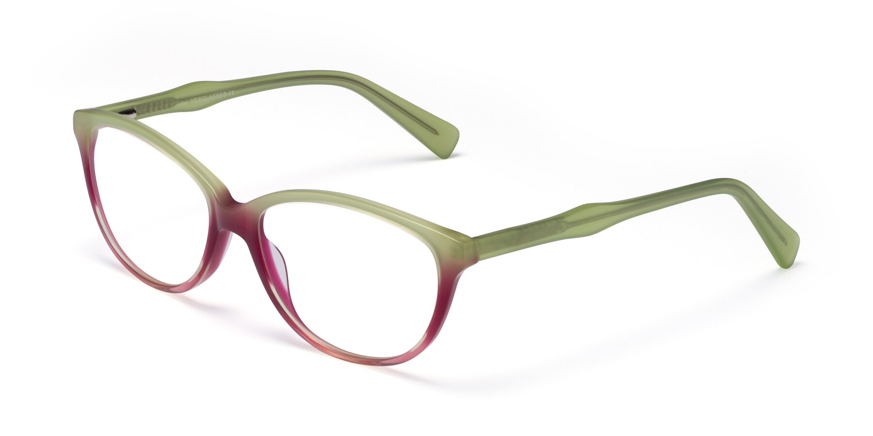 Angle of Joy in Floral Green-Purple with Clear Reading Eyeglass Lenses