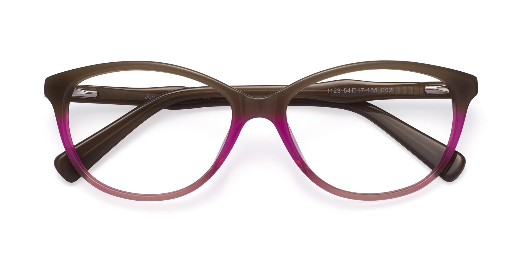 Folded Front of Joy in Floral Tan-Pink with Clear Reading Eyeglass Lenses