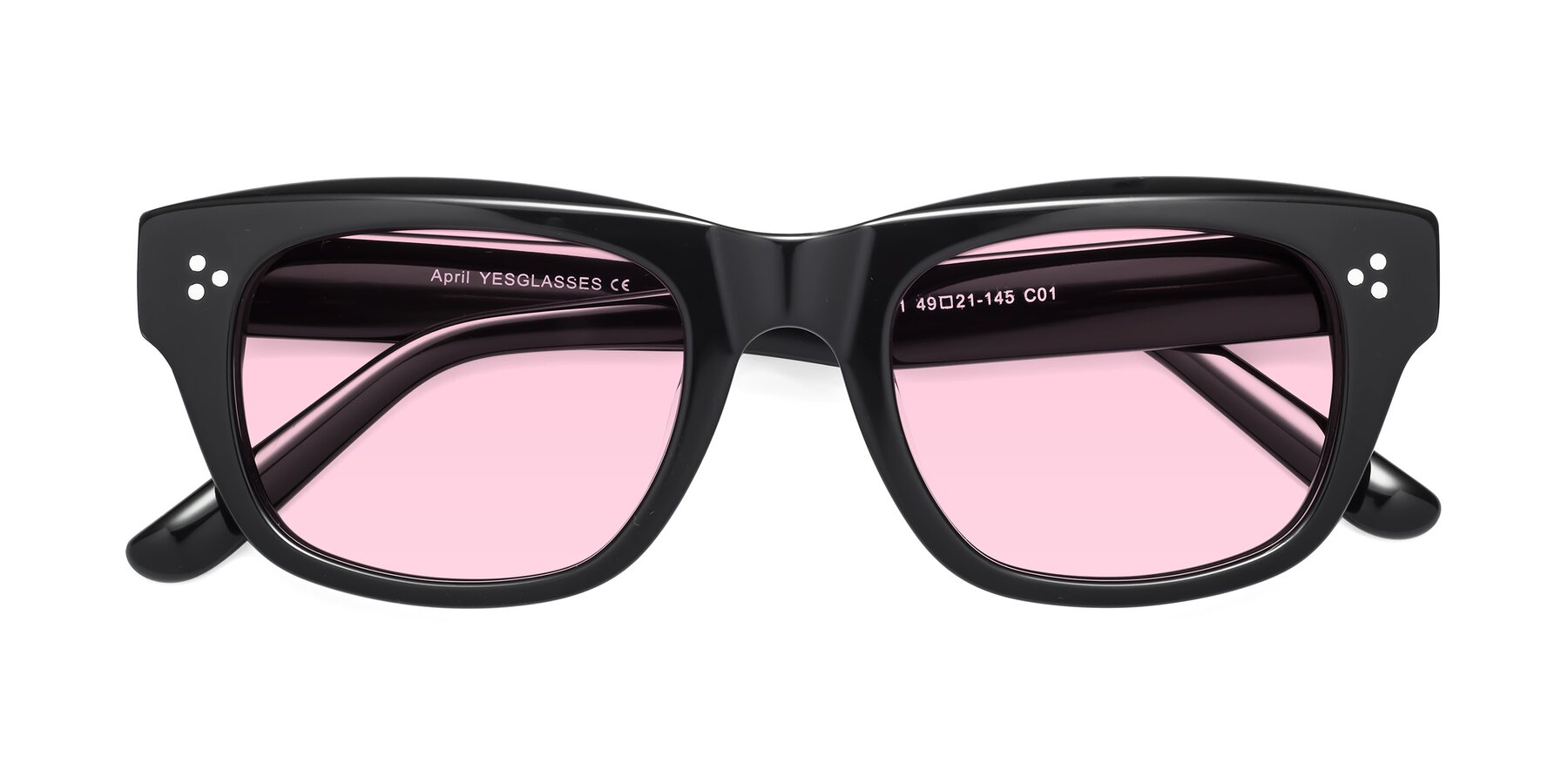 Folded Front of April in Black with Light Pink Tinted Lenses