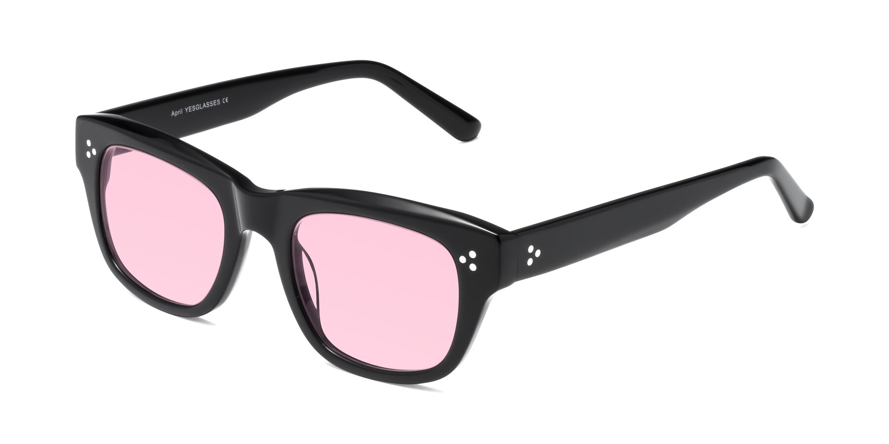 Angle of April in Black with Light Pink Tinted Lenses