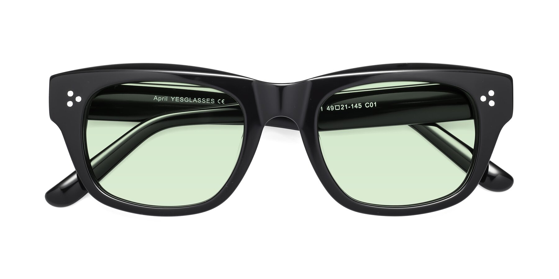 Folded Front of April in Black with Light Green Tinted Lenses