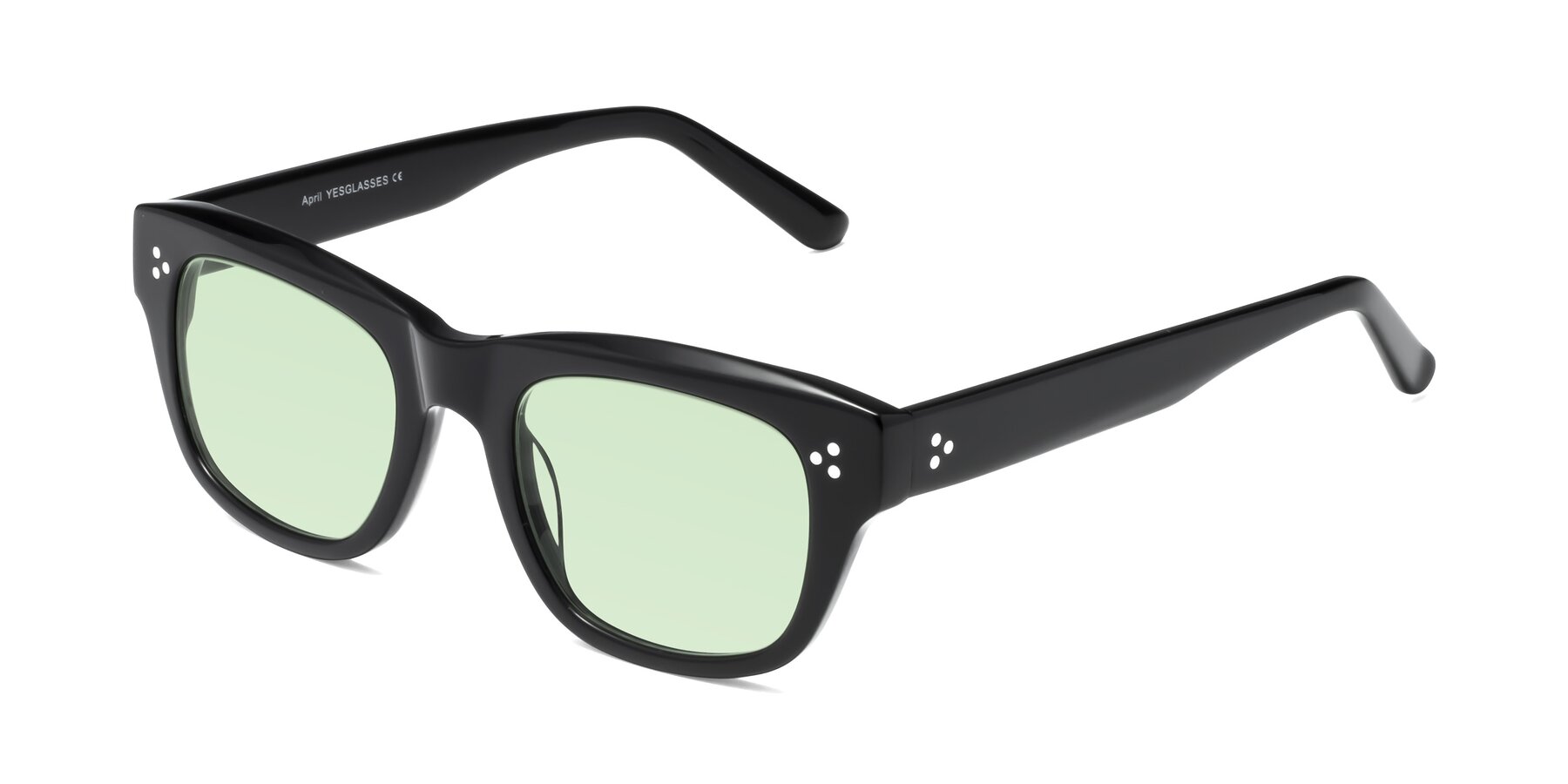 Angle of April in Black with Light Green Tinted Lenses