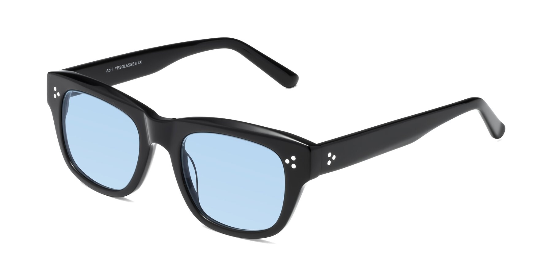 Angle of April in Black with Light Blue Tinted Lenses