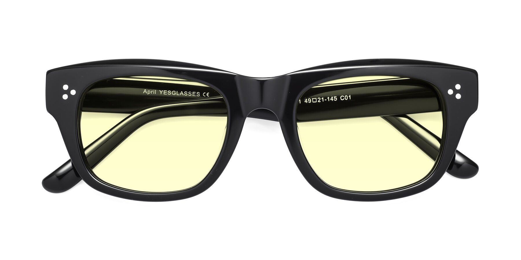 Folded Front of April in Black with Light Yellow Tinted Lenses