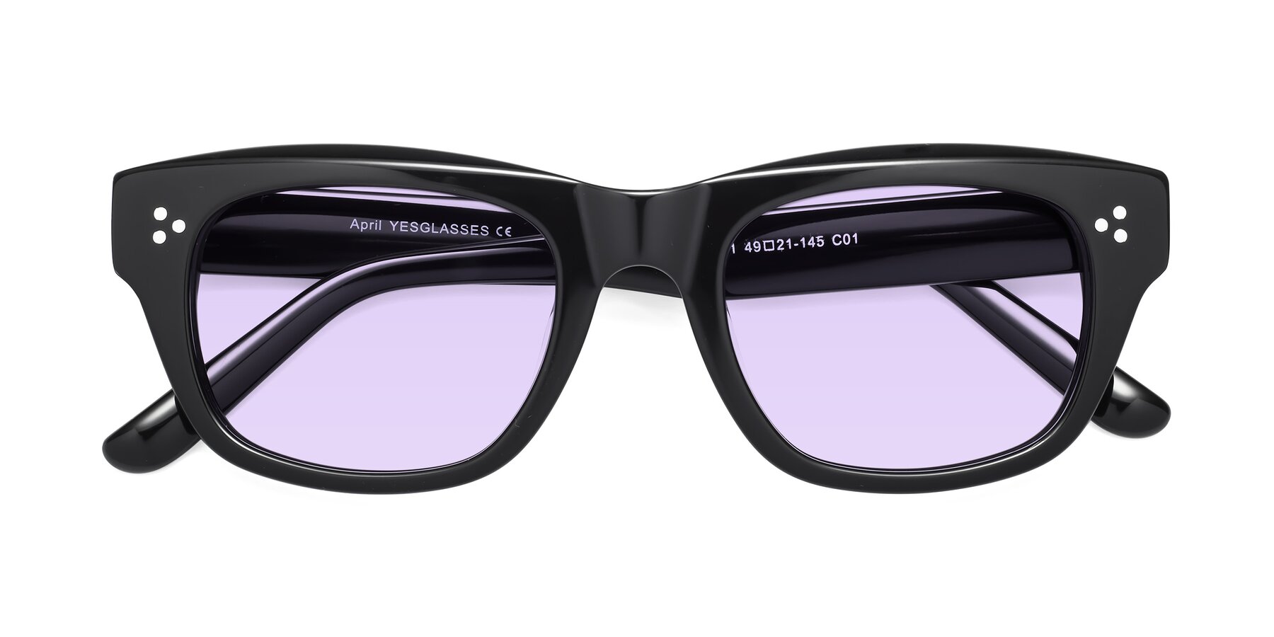 Folded Front of April in Black with Light Purple Tinted Lenses
