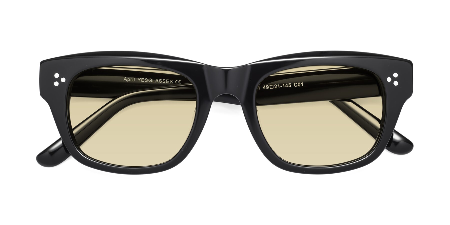Folded Front of April in Black with Light Champagne Tinted Lenses