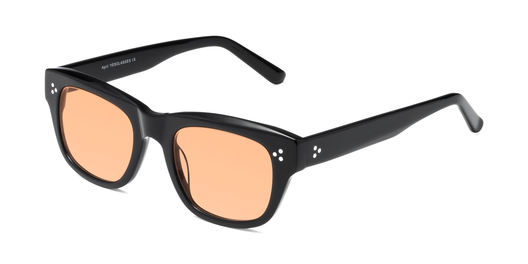 Angle of April in Black with Light Orange Tinted Lenses