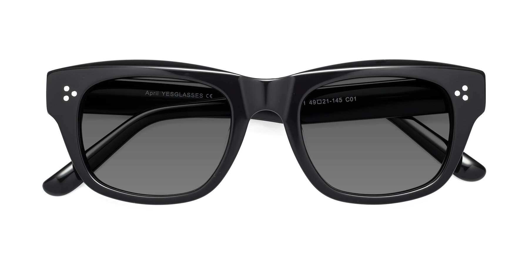 Folded Front of April in Black with Medium Gray Tinted Lenses